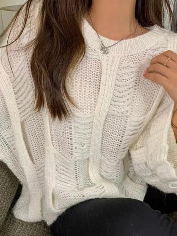 Solid Cutout Loose Knit Sweater