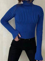 Solid Turtleneck Ribbed Short Sweater