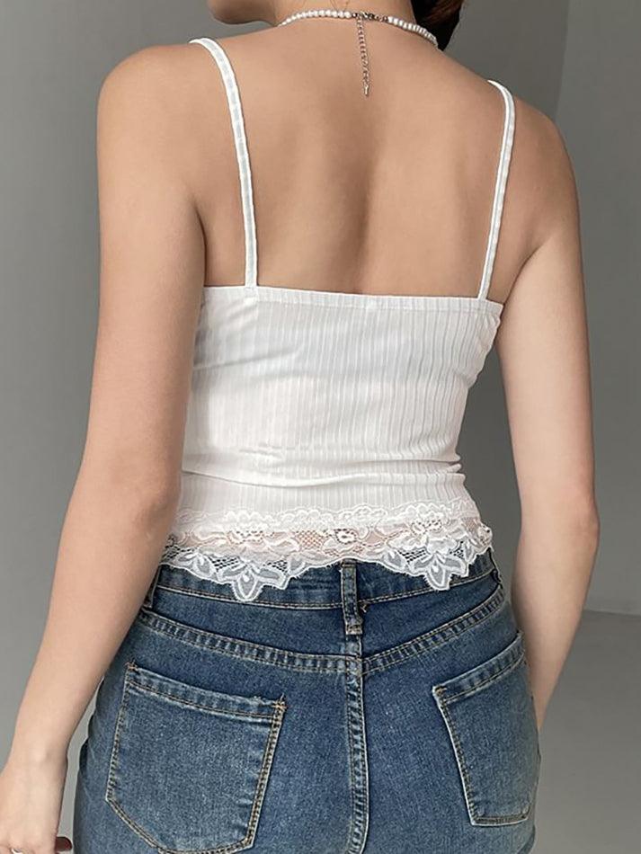 V-Neck Ribbed Lace Camisole Top