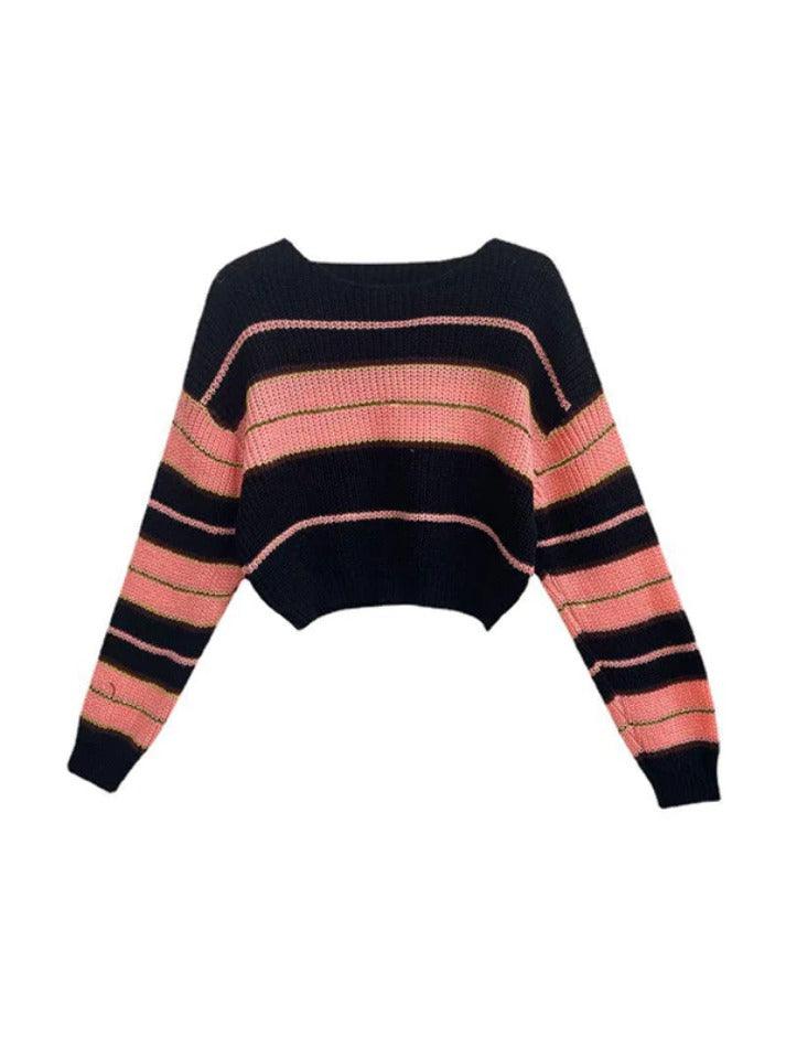 Stripe Splice Short Sweater