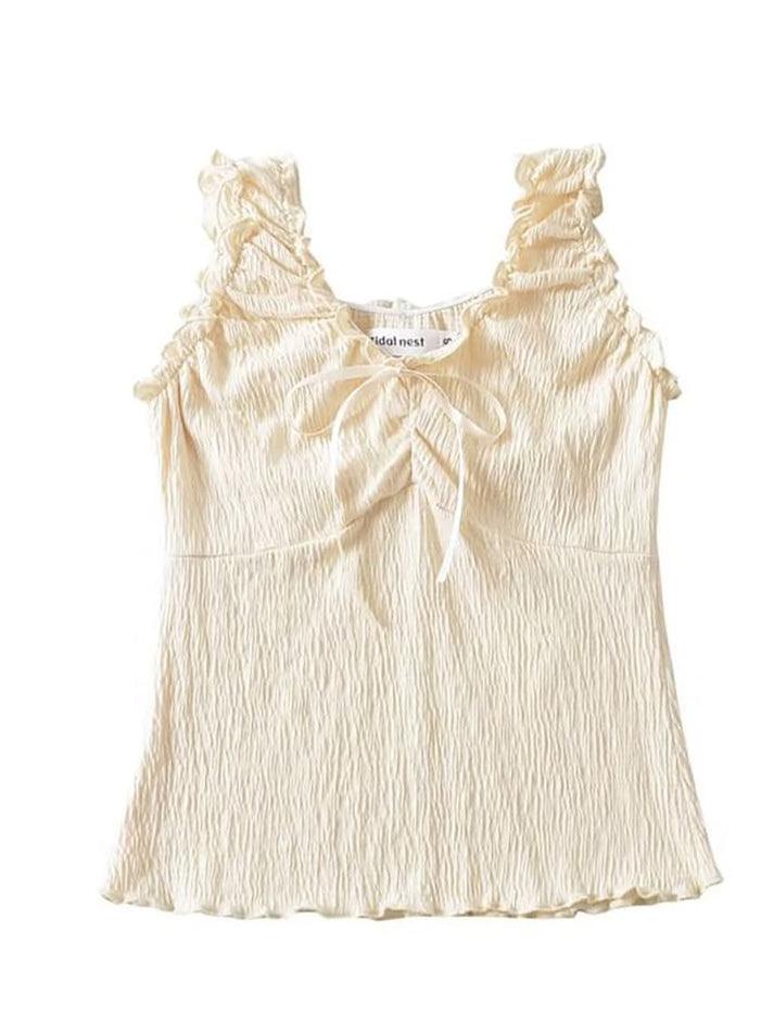 V-Neck Ruffled-Trim Bow Accent Tank Top