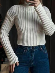 Solid Turtleneck Ribbed Short Sweater