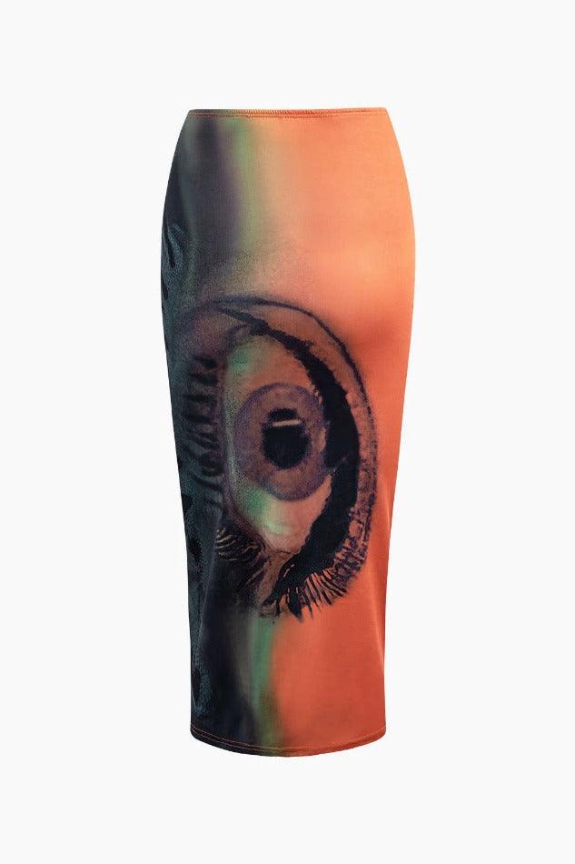 Tie Dye Eye Print Midi Skirt