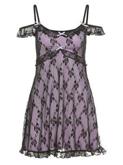 Strappy V-Neck Ruffled Mini A-Line Lace Dress