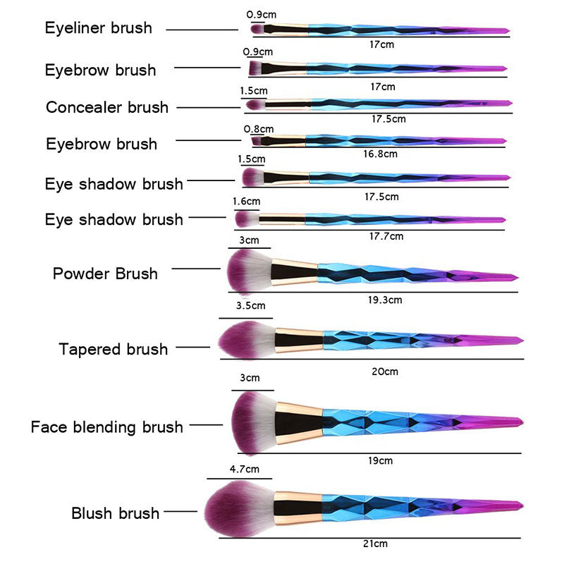 10pcs Diamond Rose Gold Makeup Brushes Powder Foundation Blush Blending Eyeshadow Lip Cosmetic Brush