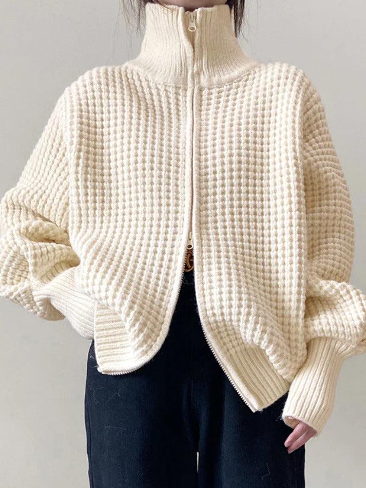 Solid Double Zip Turtleneck Sweater