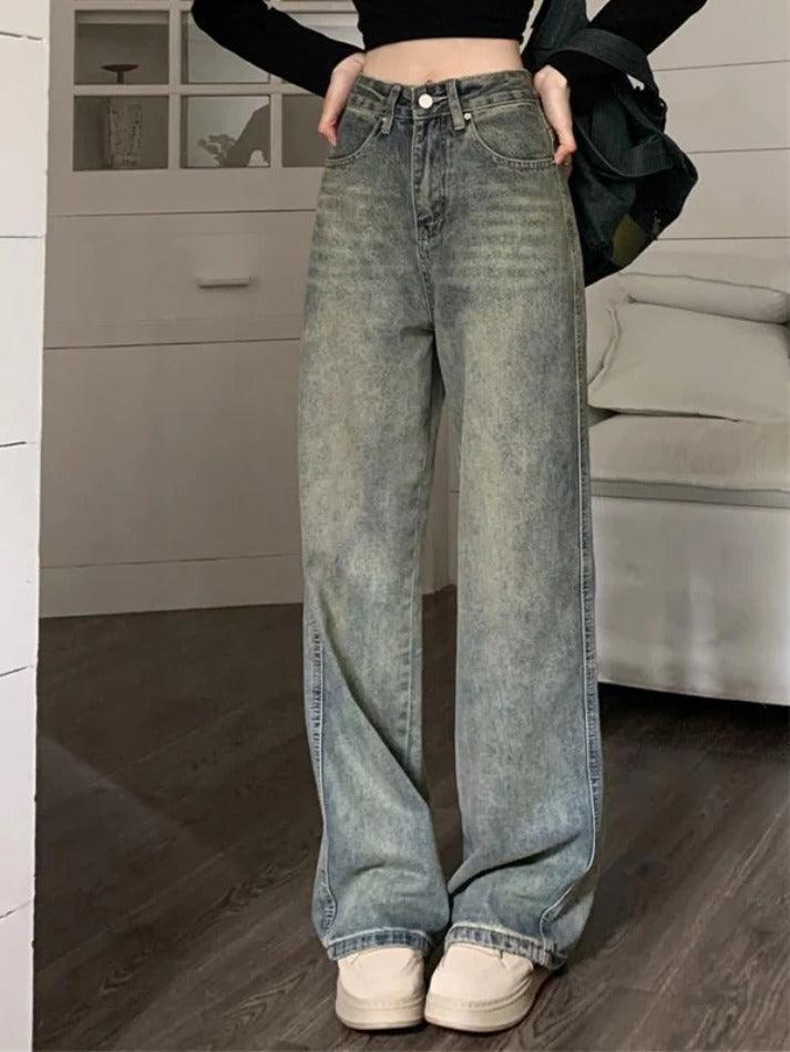 Washed Distressed High Rise Boyfriend Jeans