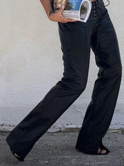 Tie Front Split Pu Leather Pants