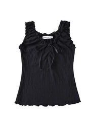 V-Neck Ruffled-Trim Bow Accent Tank Top