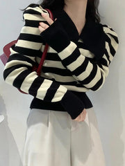 Striped Puff Sleeve Knit Sweater