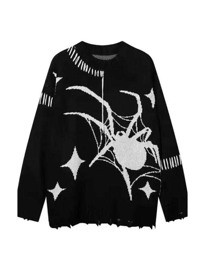 Spider Jacquard Tattered Hem Sweater