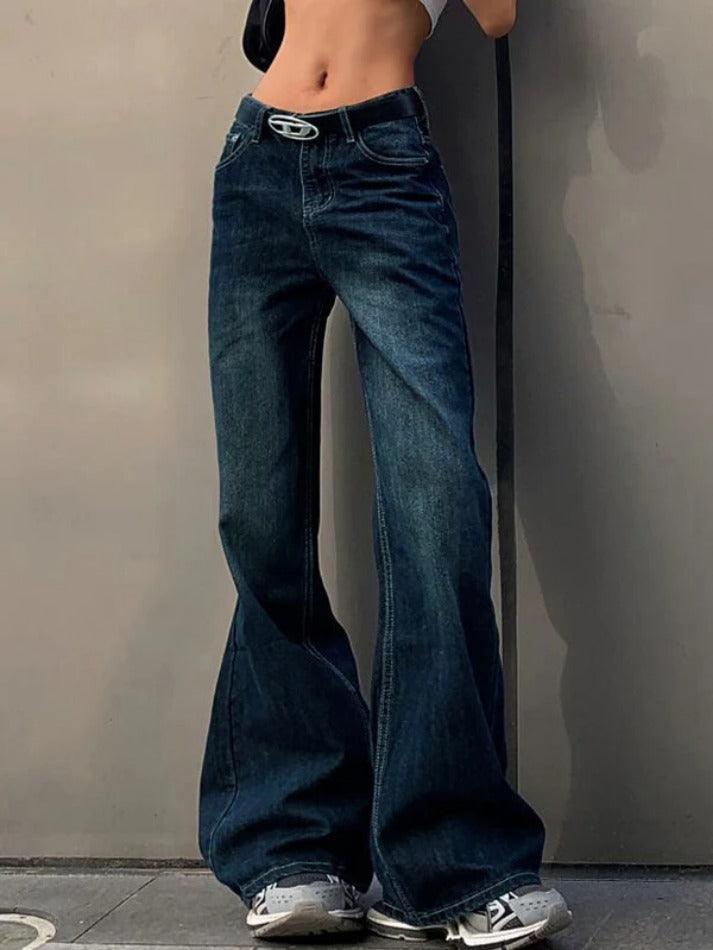 Vintage Washed Distressed Flare Jeans