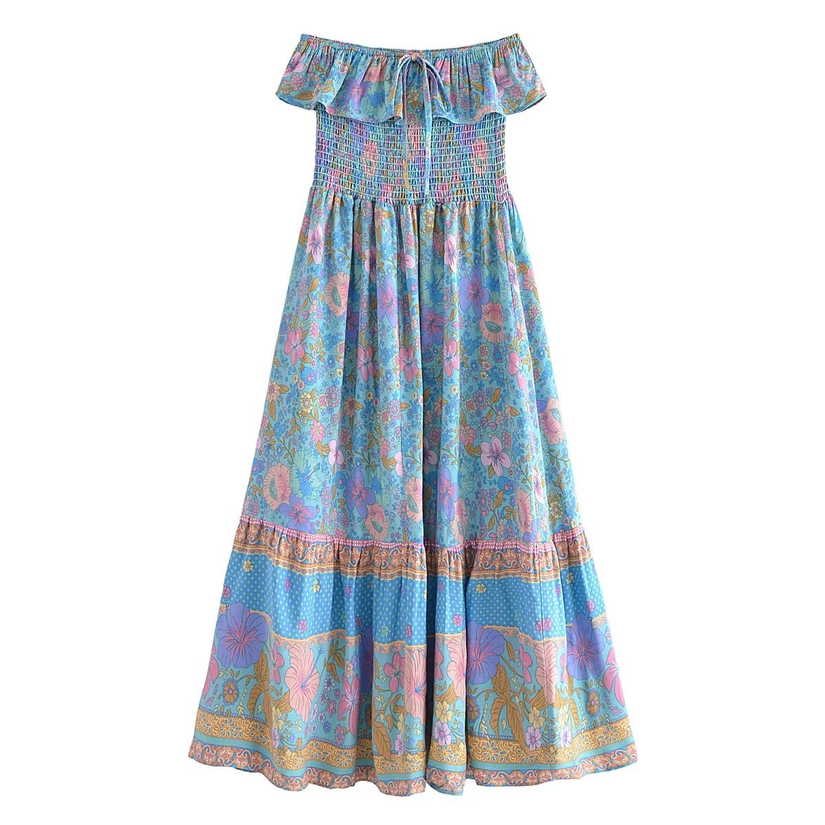 Boho Dress - Sundress - Smocked Dress Scilla Primrose in Pink and Blue