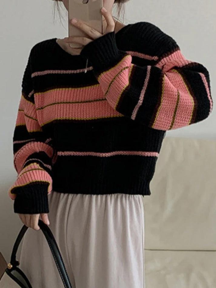 Stripe Splice Short Sweater
