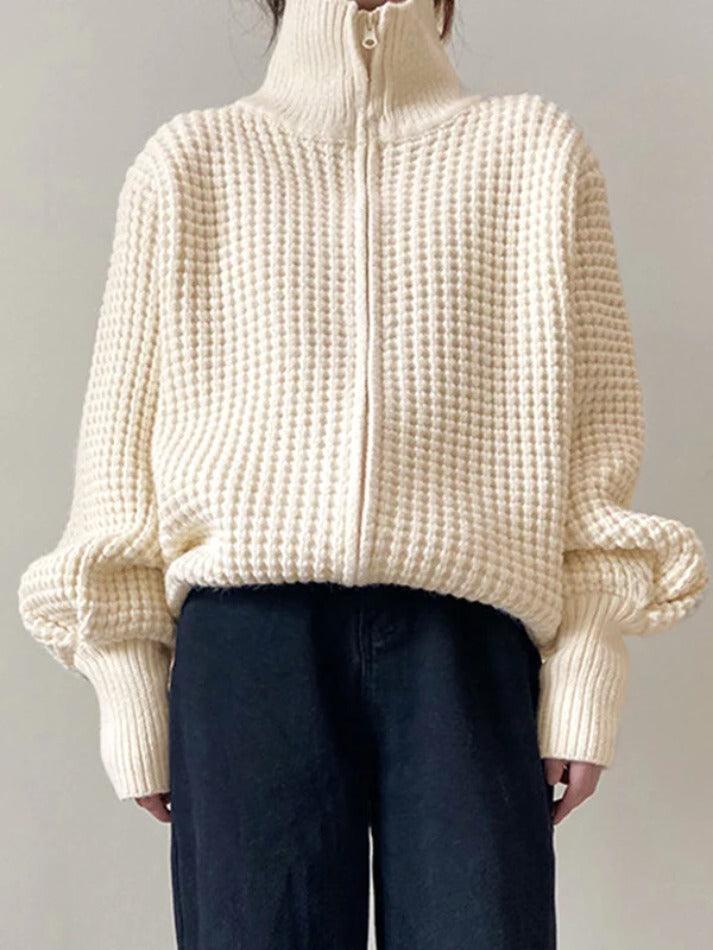Solid Double Zip Turtleneck Sweater