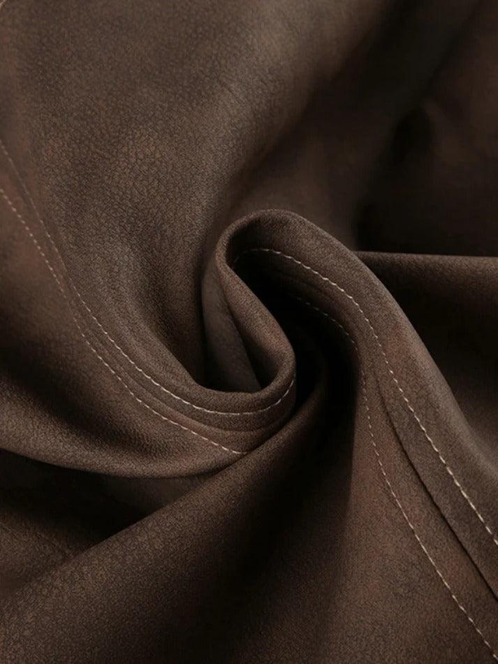 Vintage Brown Back Slit Low Waist Leather Maxi Skirt