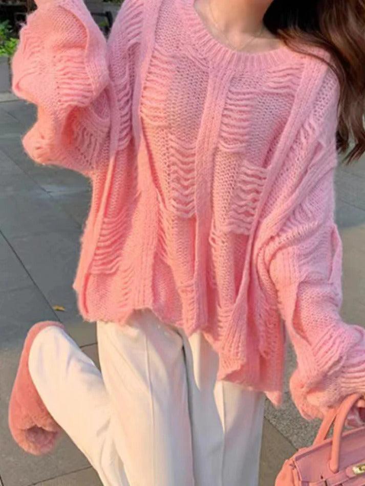 Solid Cutout Loose Knit Sweater