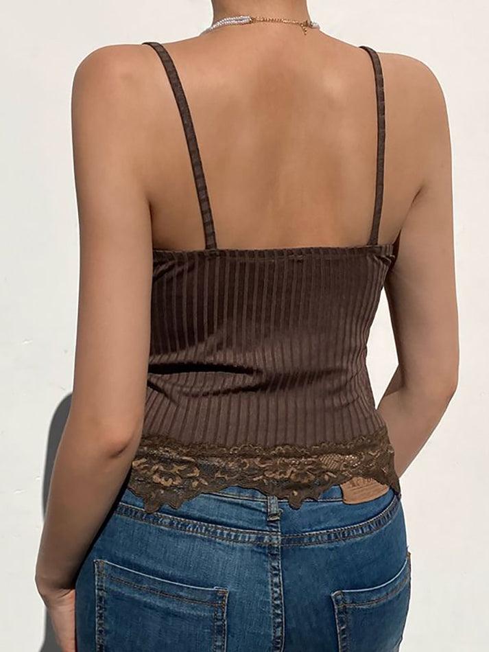 V-Neck Ribbed Lace Camisole Top