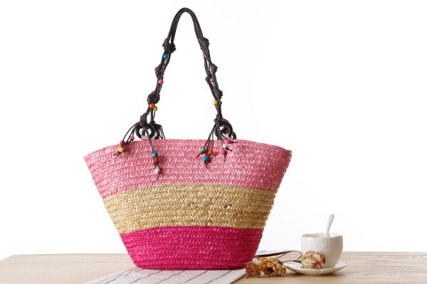 Boho Bag, WovenStraw Basket Bag, Rattan Bag, Blue Starfish