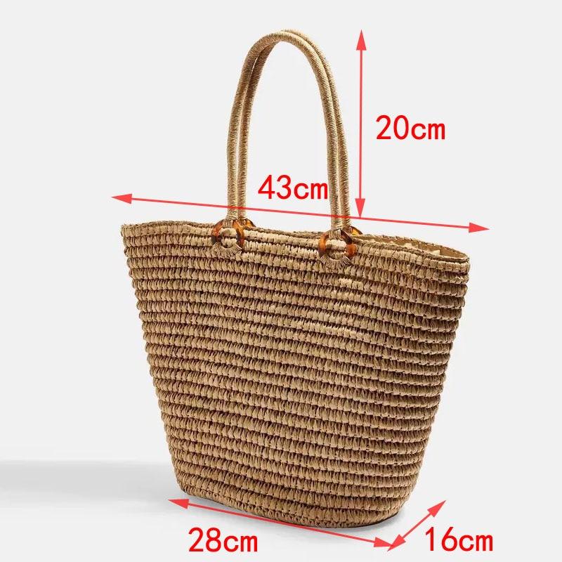 Boho Bag, Woven Straw Rope Tote Bag, Brown and Beige Patrin