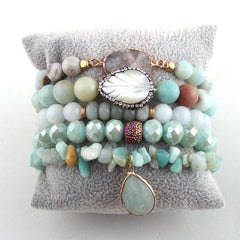 Boho Bracelet, RH Bracelet Set, Diamon Leaf, Natural Stones in Green, Rose, Purple