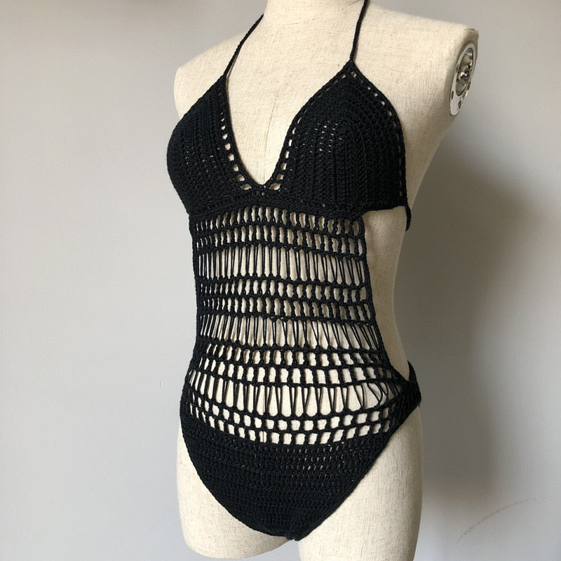 Boho Bikini Set Crochet Cover up, White, Apricot and Black