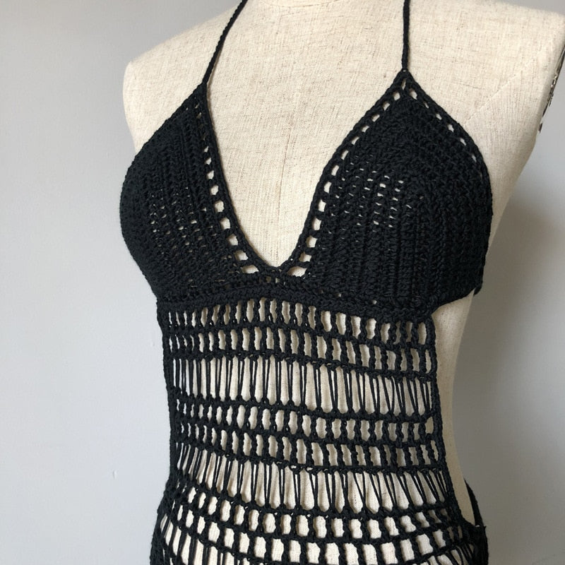 Boho Bikini Set Crochet Cover up, White, Apricot and Black