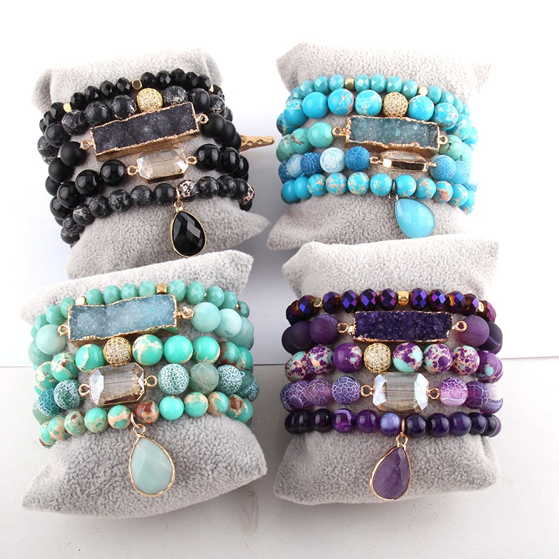 Boho Bracelet, RH Bracelet Set, Natural Stones, Blue, Green, Purple