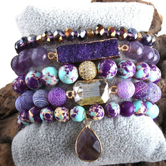 Boho Bracelet, RH Bracelet Set, Natural Stones, Blue, Green, Purple