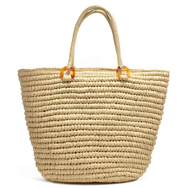 Boho Bag, Woven Straw Rope Tote Bag, Brown and Beige Patrin
