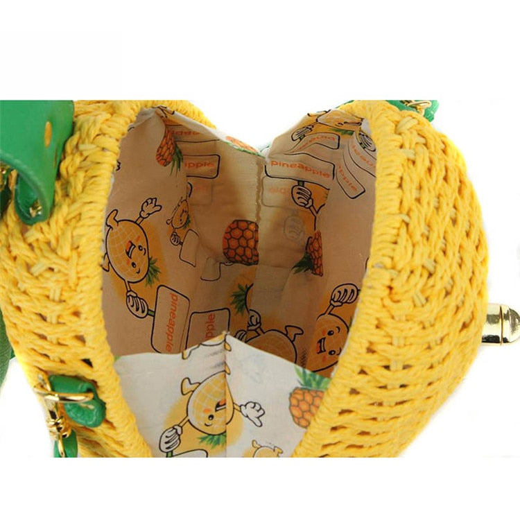 Boho Bag, Woven Straw Bag,  Rattan Bag, Yellow Pineapple