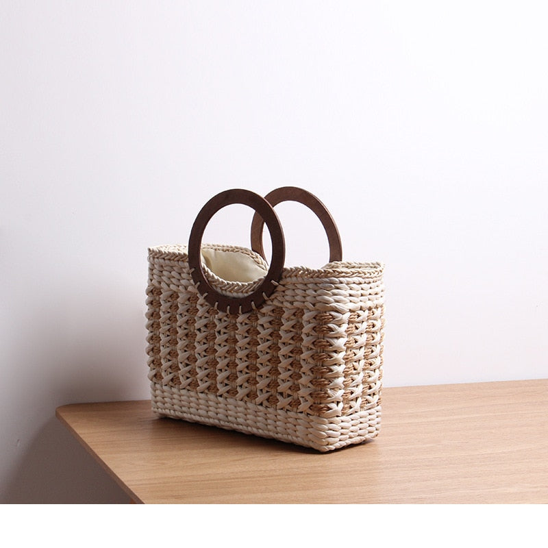 Boho Bag, Woven Straw Basket Bag,  Brown Beige Rattan Bag