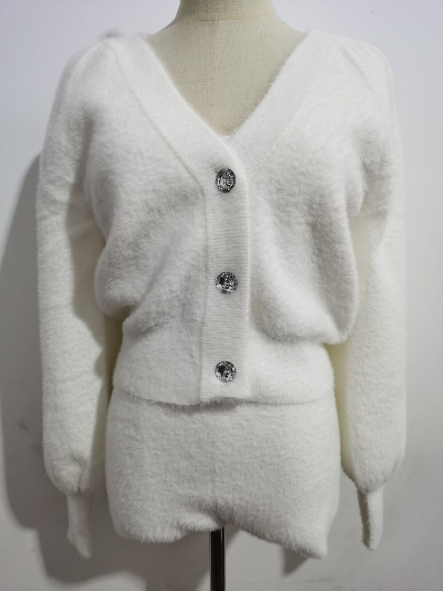 Autumn  Winter Two Piece Set, Matching Jacket and Mini Skirt, Furry Vintage Winter in Show White