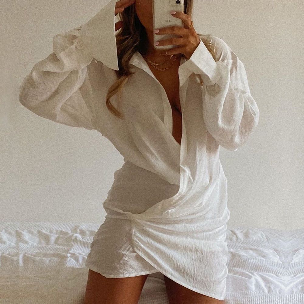 Polina Linen Ruched Shirt Mini Dress