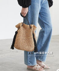 Boho Bag, Woven Straw Rope Bag, Brown Leisure Bucket bag