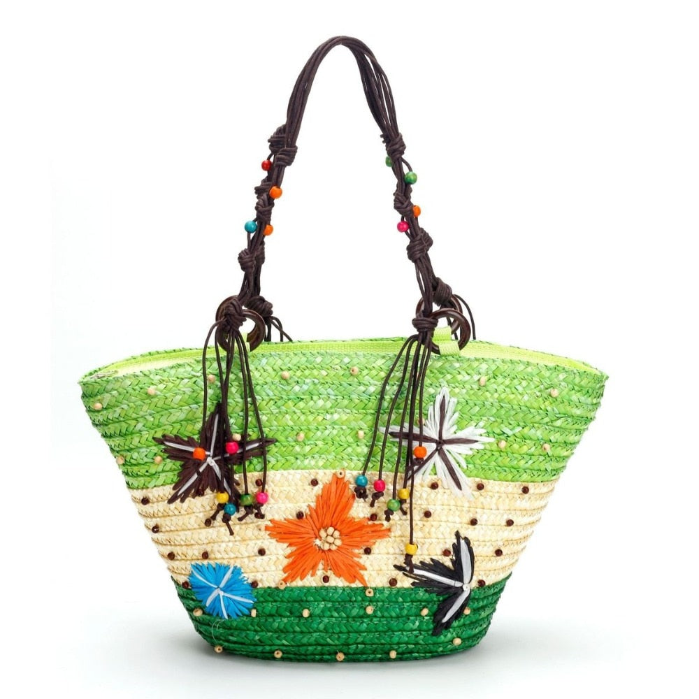 Boho Bag, WovenStraw Basket Bag, Rattan Bag, Blue Starfish