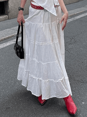 Solid Color Slit Layered Loose Midi Skirt