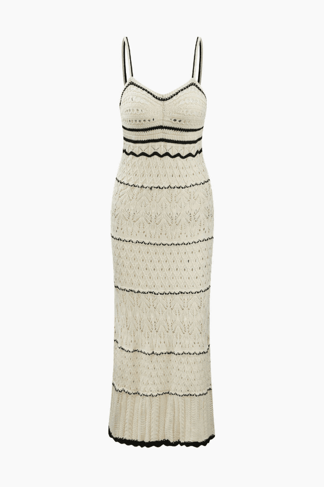 Stripe Openwork Knit Midi Dress