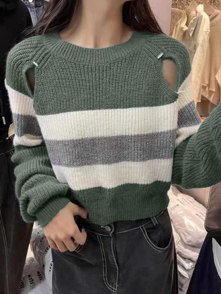 Stripe Print Cutout Design Sweater