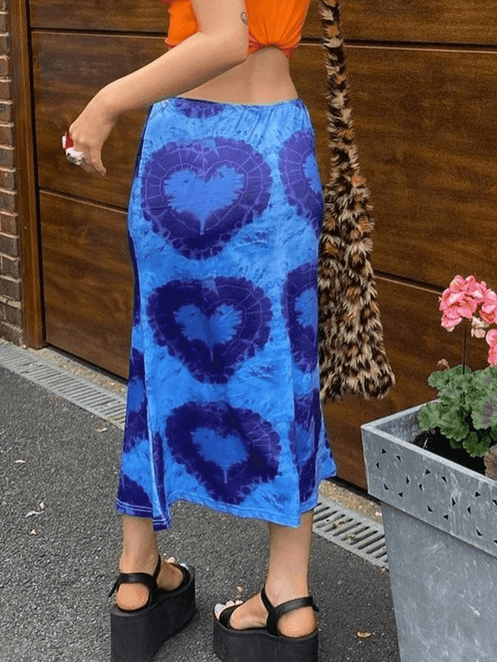 Tie-Dye Heart Wrap Midi Skirt