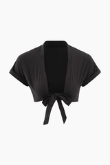 Tie Front Rolled Cuff Crop Blouse