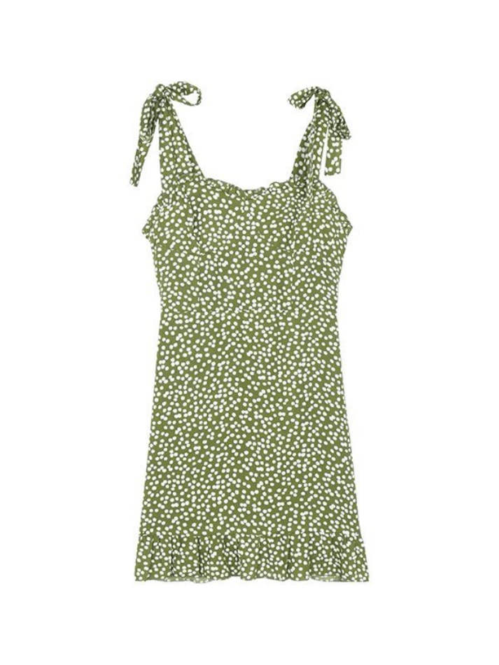 Tie Strap Polka Dot Green Mini Dress