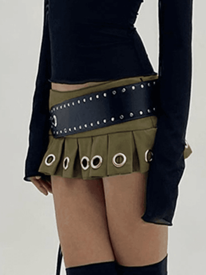 Ultra Short Low Waist Belt Mini Skirt