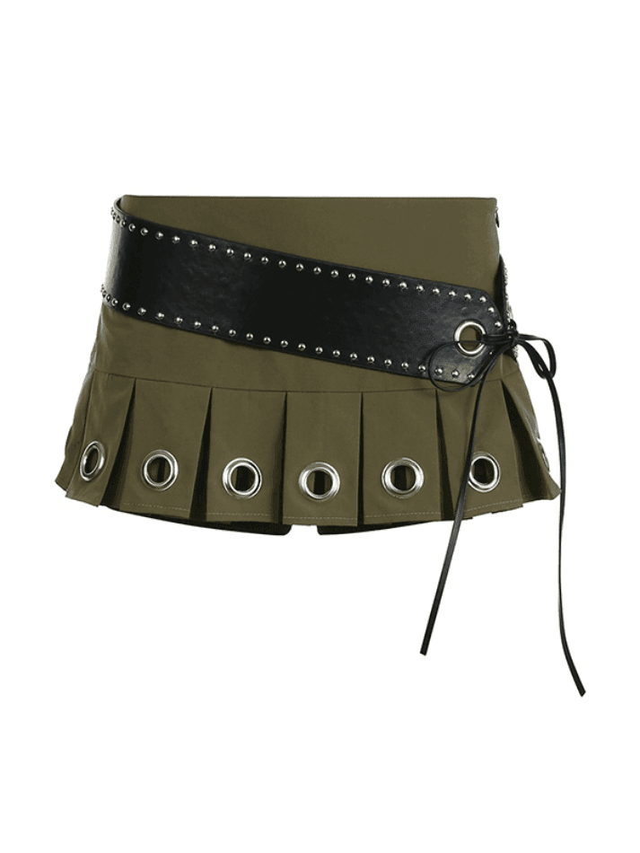 Ultra Short Low Waist Belt Mini Skirt