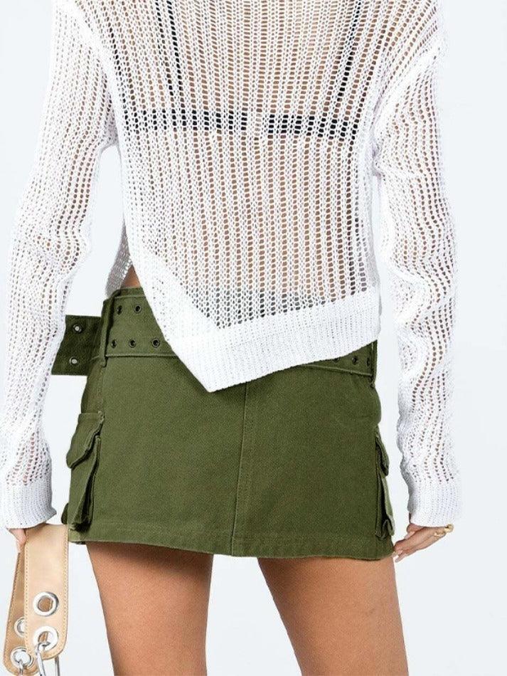 Ultra Short Pocket Belt Decor Mini Skirt