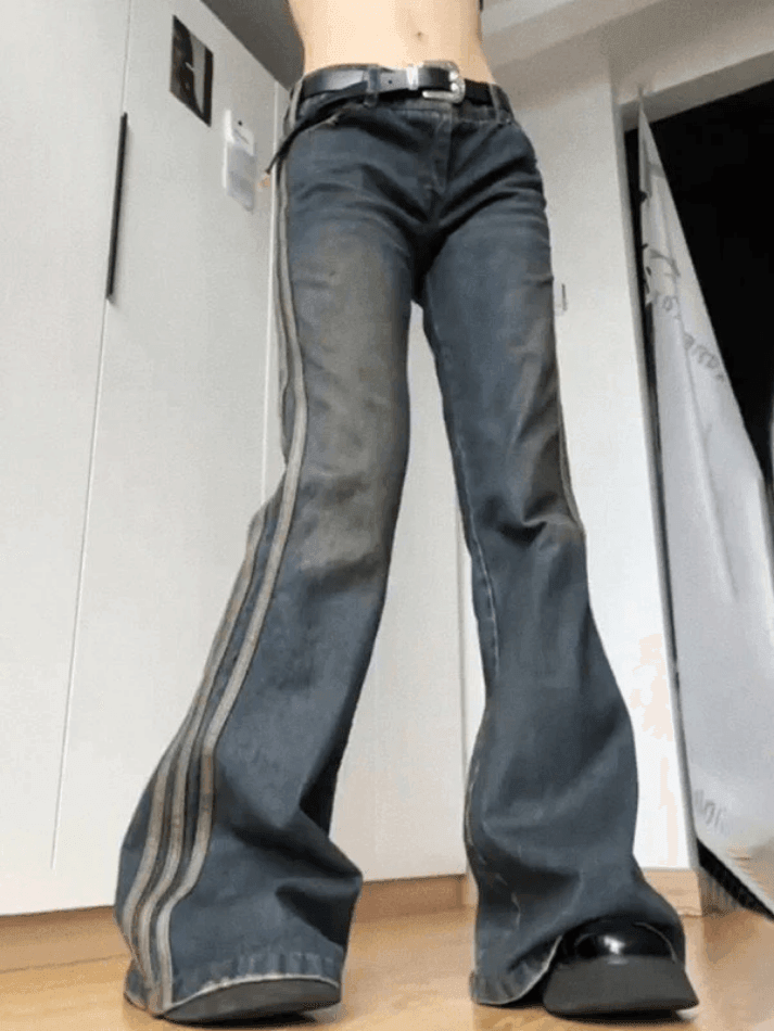 Vintage Side Striped Y2K Flare Jeans