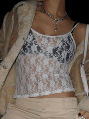 White Sheer Lace Crop Cami Top
