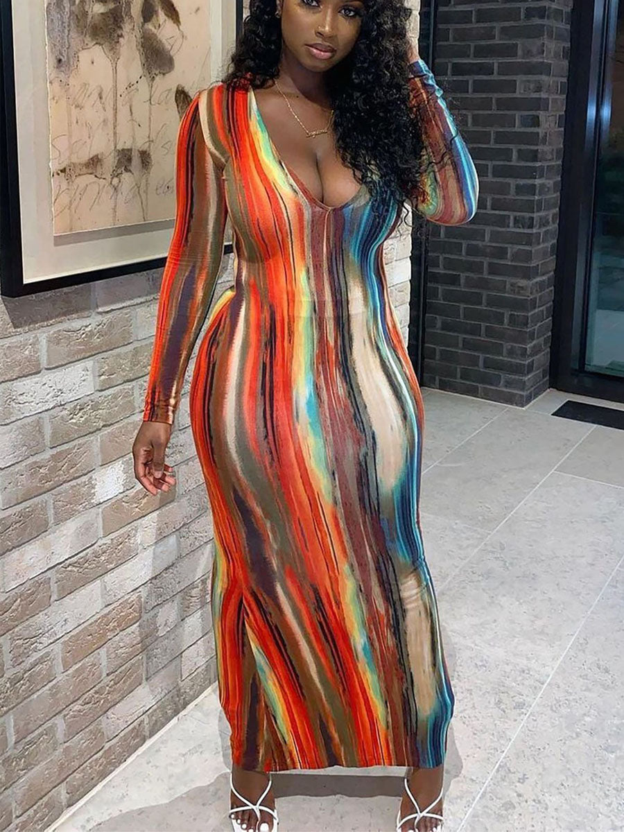 Work Of Art Long Sleeve Maxi Dress - Multi Color