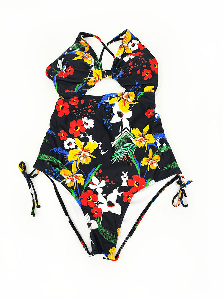 Plus Size Floral Print Backless Swimsuits