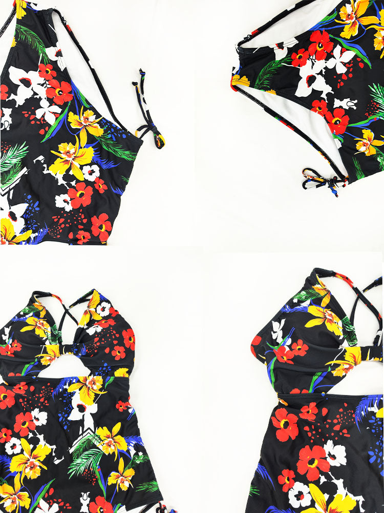 Plus Size Floral Print Backless Swimsuits